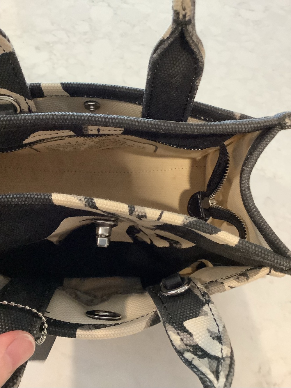 Coach Black and Cream Floral Canvas Mini Tote - Picture 6 of 12